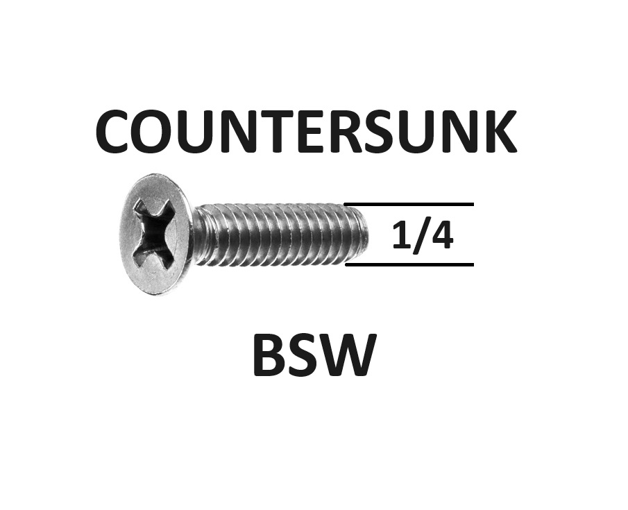 1/4 BSW Countersunk Phillips Drive Metal Thread Screws 316 Stainless Steel Select Length